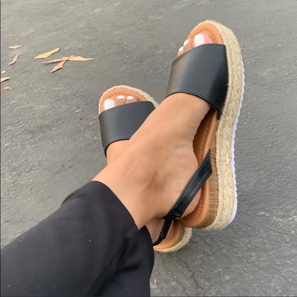 Shoes - Leatherette Sling Back Espadrille Flatforms